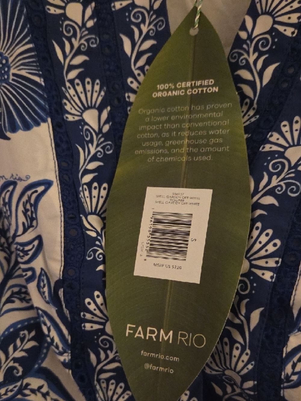 Farm Rio White & Blue Floral Button-Front Mini Romper with Belt - Picture 4 of 5